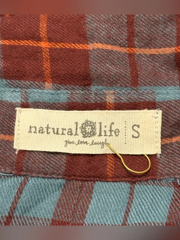 Natural Life size S Plaid Button-Front Shirt Dress in Blue and Brown. NWOT - Image 5