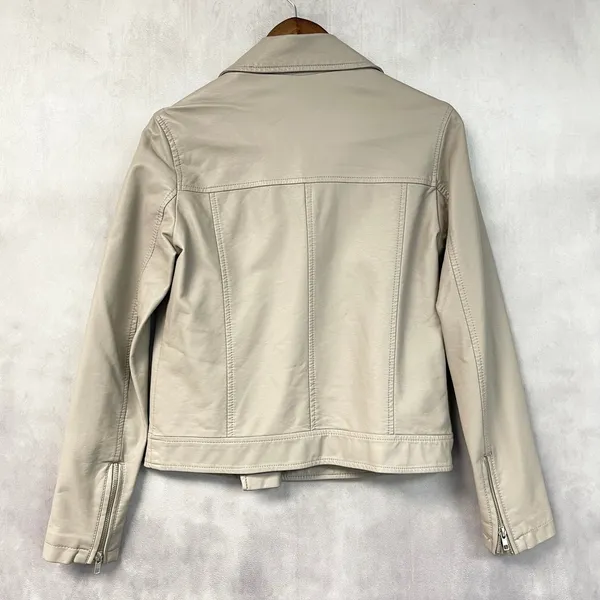 Forever 21 Womens Moto Jacket Size S Faux Leather Biker Cropped Minimal Neutral - Image 2