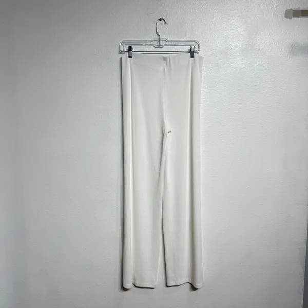 Zara White High Waist Wide Leg Ribbed Pants Sz L - Image 8