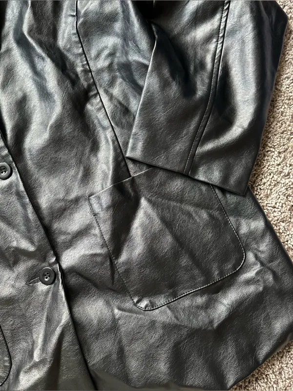Le Lis Black Faux Leather Button-Front Jacket - Image 3