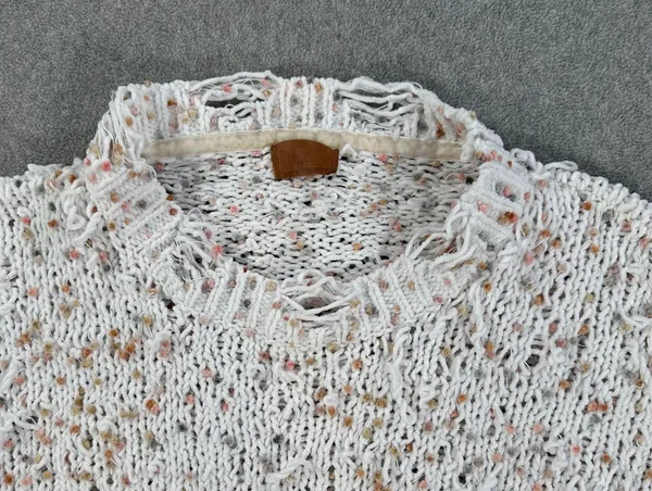 POL Confetti Distressed Fringe Chenille Sweater Size Large Boxy Cropped Knit - Image 2