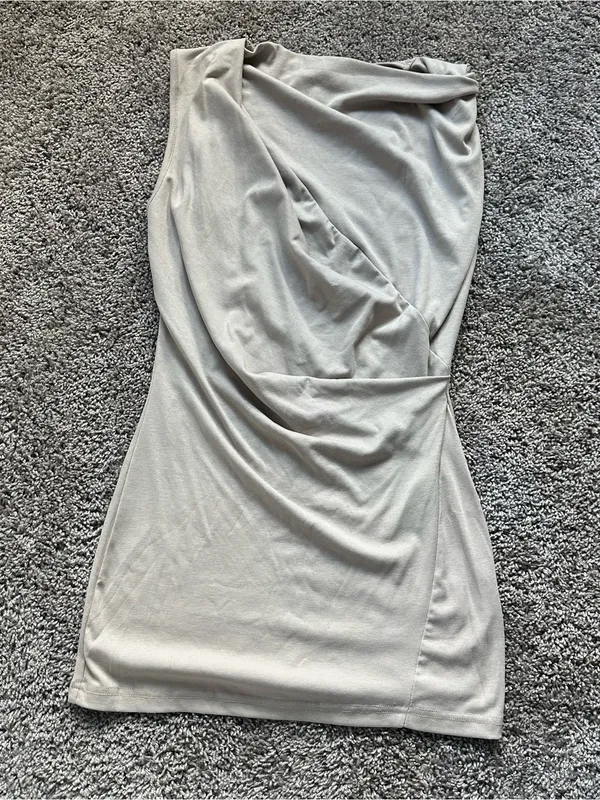 Micas Asymmetric One-Shoulder Mini Dress in Light Taupe - Image 2