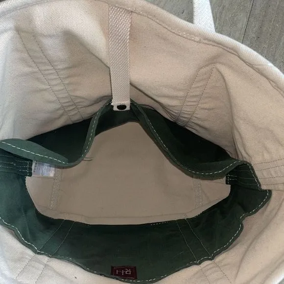 RESTORATION HARDWARE BOAT & TOTE‎ BEIGE Green CANVAS Large Logo - Image 8