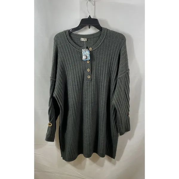 NWT Free People Around The Clock‎ Henley S Charcoal Ribbed Stretch Minimalist - Image 4