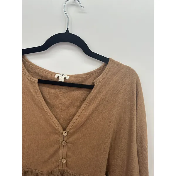 Ice Bird Camel Gauze Peplum Top Boho‎ Oversized Raw Hem Cottagecore Sz M - Image 5