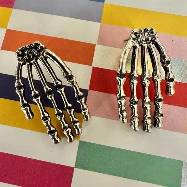 Silver tone Skeleton Hand Earrings - Image 2