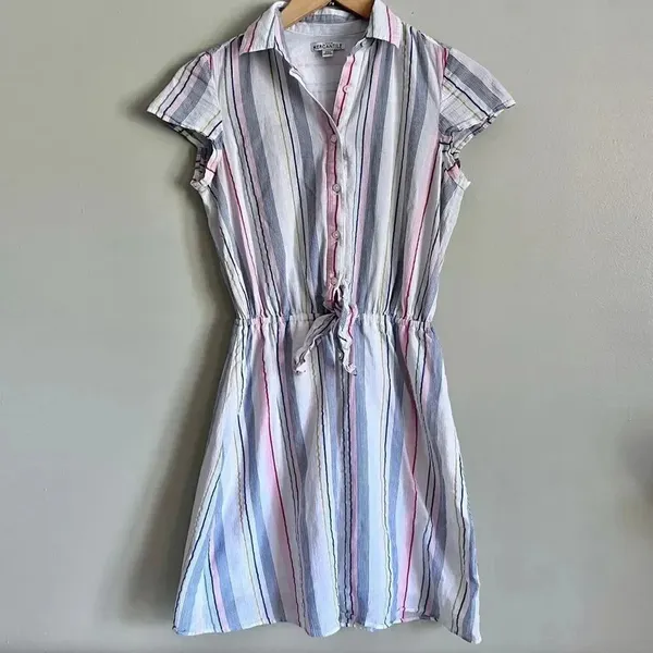 J.Crew Mercantile Rainbow Seersucker Collared Tie Front Dress Size XXS - Image 3