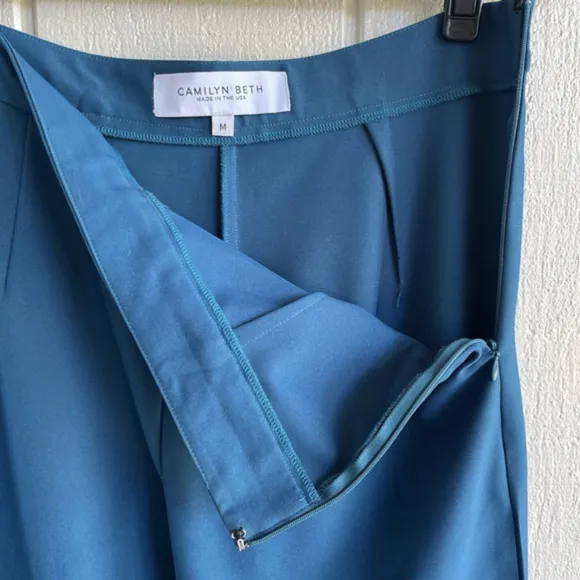 Camilyn Beth Stretch Twill Crepe Wide Leg Pants in Teal Blue Size M‎ - Image 4
