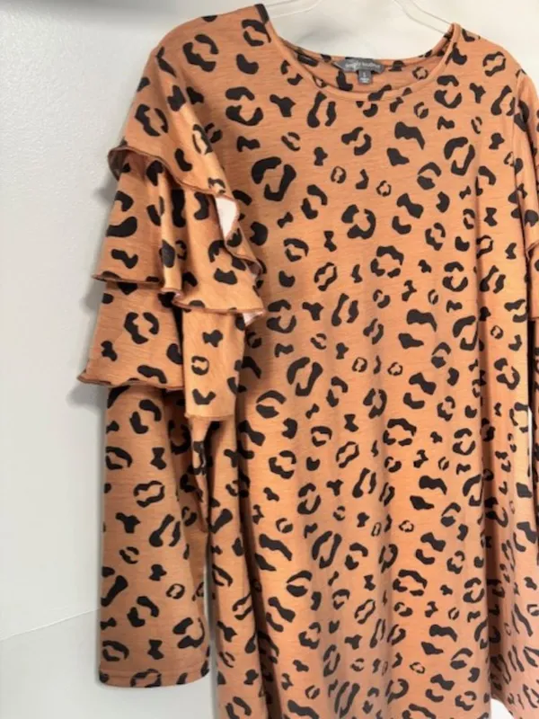 Simply Southern L Leopard Ruffle Tier Sleeve Dress Black Tan Everyday Statement - Image 4