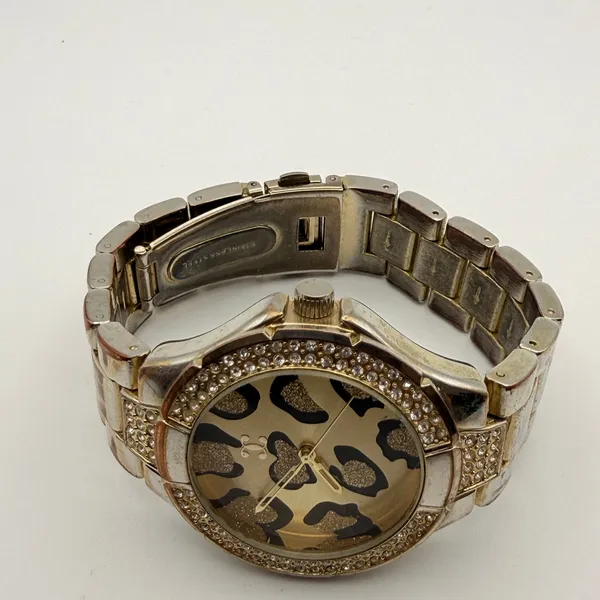Charming Charlie Gold-Tone Leopard Print Watch with Rhinestone Bezel New Battery - Image 4