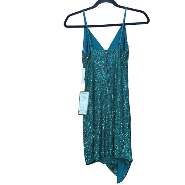 Crystal Doll Sequin V-Neck‎ Spaghetti Strap Lined Mini Dress Green 0 Festive Party Club Rave - Image 8