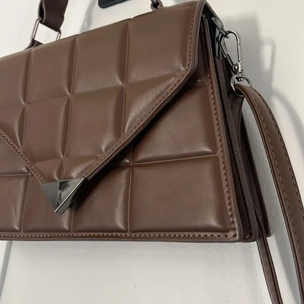 Fashion Rhombus brown‎ quilted crossbody shoulder bag - Image 5