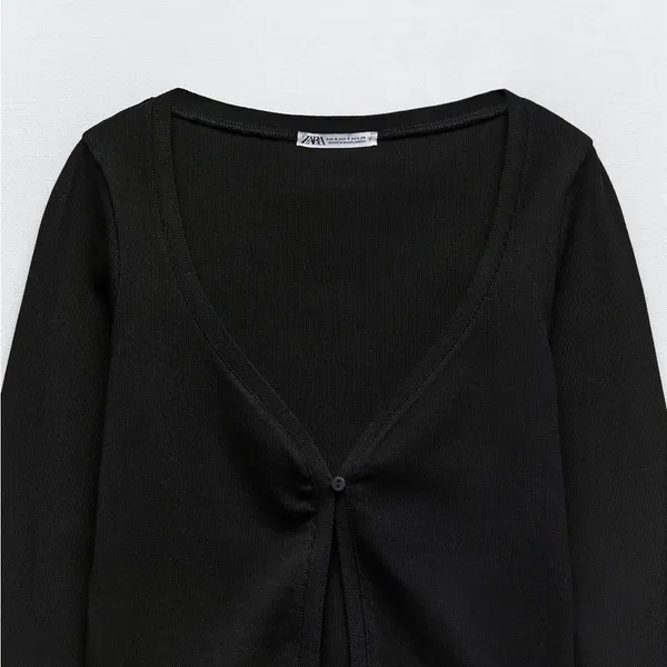 Zara Nwt Black Ribbed One Button Closure Cardigan Bloggers Fav Large - Image 8