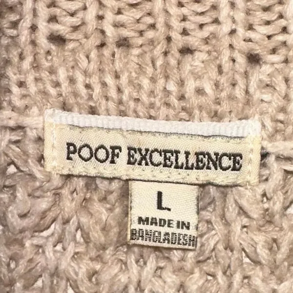 Poof Excellence Chunky Knit Turtleneck Sweater‎ Large Beige Dolman Sleeve Cozy - Image 4
