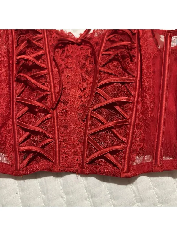 Victoria’s Secret Dream Angels Red Corset Bustier Long Line Bra Lace Sz M - DD - Image 10