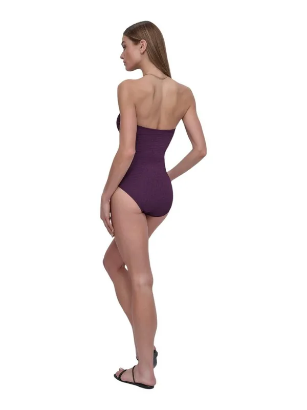 NWT DKNY Shirred One-Piece Swimsuit Textured DIMMS605 Port Texture Purple L - Image 5