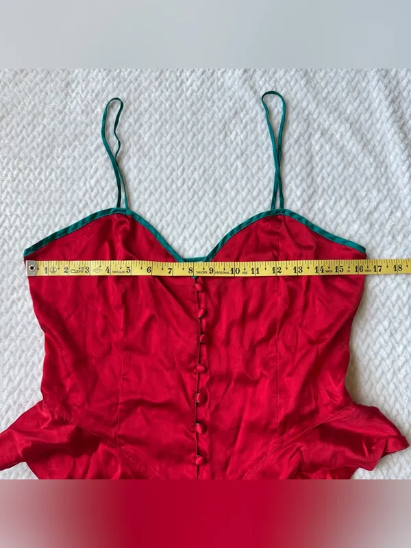 VTG 100% Silk Teddy Romper Bodysuit Lingerie M Red Coquette Button Down Pinup - Image 7