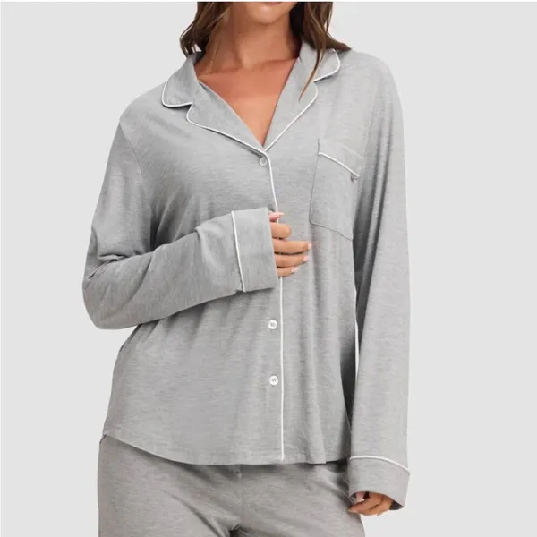 Cozy Earth Bamboo Stretch-Knit Long Sleeve Pajama Set in Gray - Image 2
