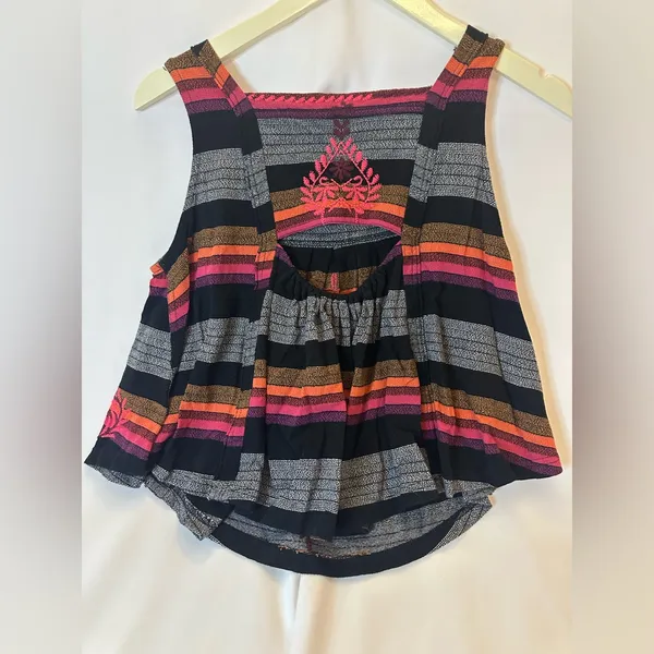 Free People Vintage-Inspired Swing Knit Tank Top XSmall Peak-A-Boo Back, Striped - Image 4