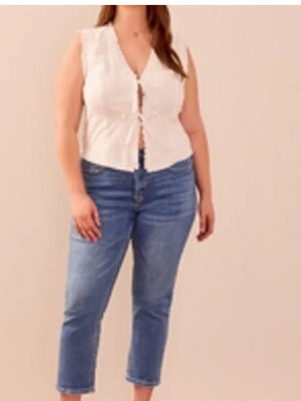 Arula Cotton White Lace Tie Front Tank Vest NWT 2X - Image 2