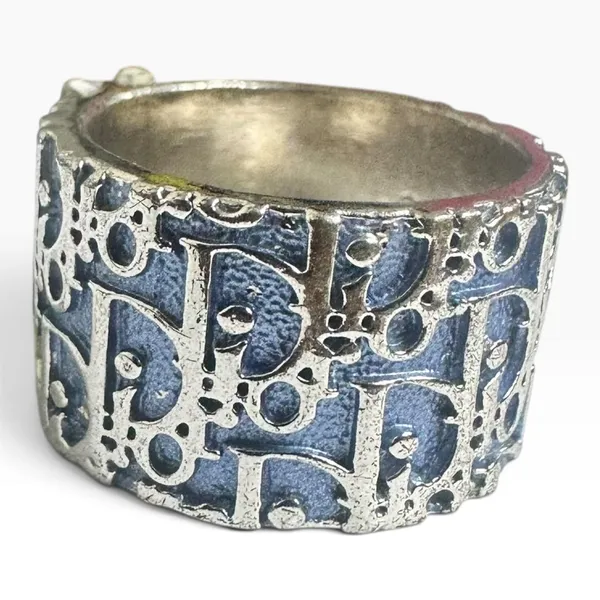 Christian Dior Vintage Blue Enamel Wide Band Ring Size 6 Silver Tone Number 2 - Image 2