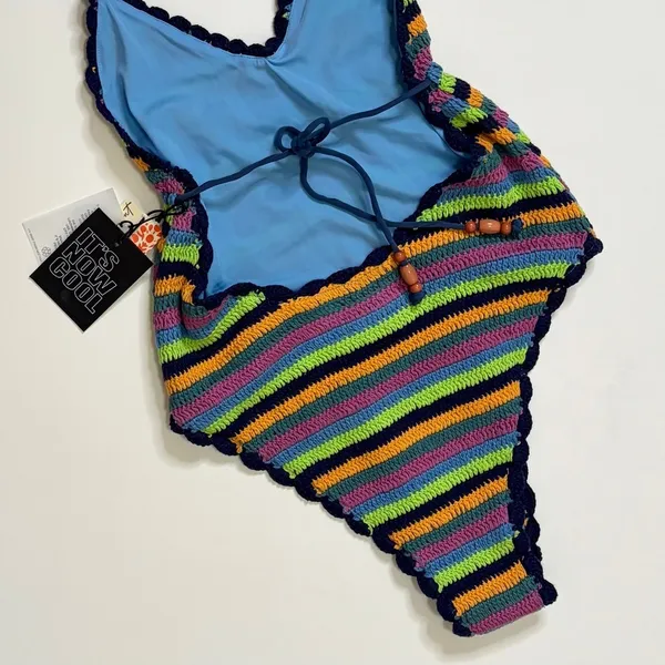 NWT!! FREE PEOPLE It's Now Cool the Crochet Tie One Piece Swimsuit‎ Medium Large - Image 10