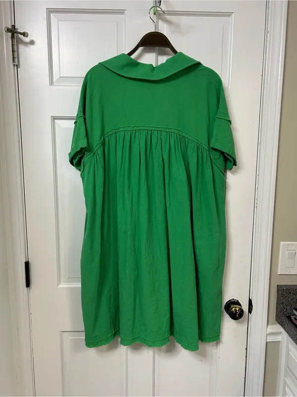 Relaxed V-Neck Mini Dress in Bright Green - Image 2