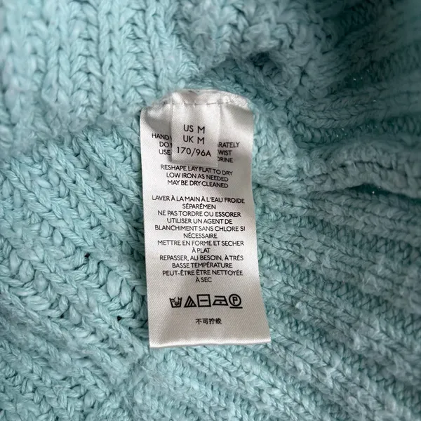 Free People Sunset V-Neck Pullover Sweater Women's M Blue Chunky Knit Boho Cozy - Image 9