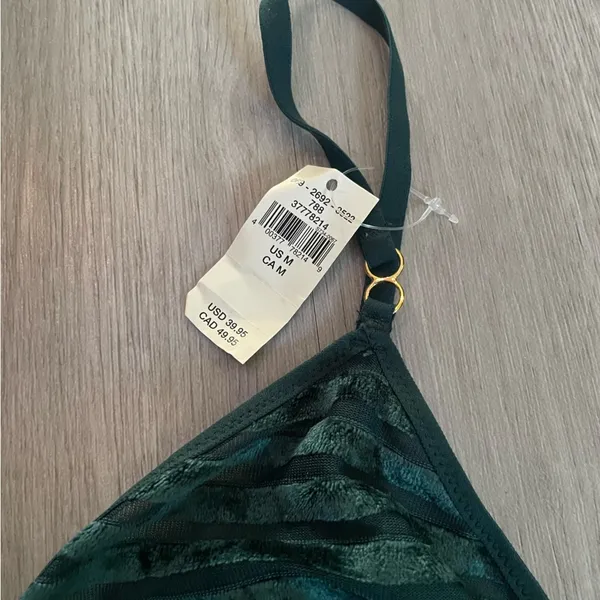 NWT AERIE VELVET STRIPE TRIANGLE BRALETTE Deep Forest Green size Medium - Image 4