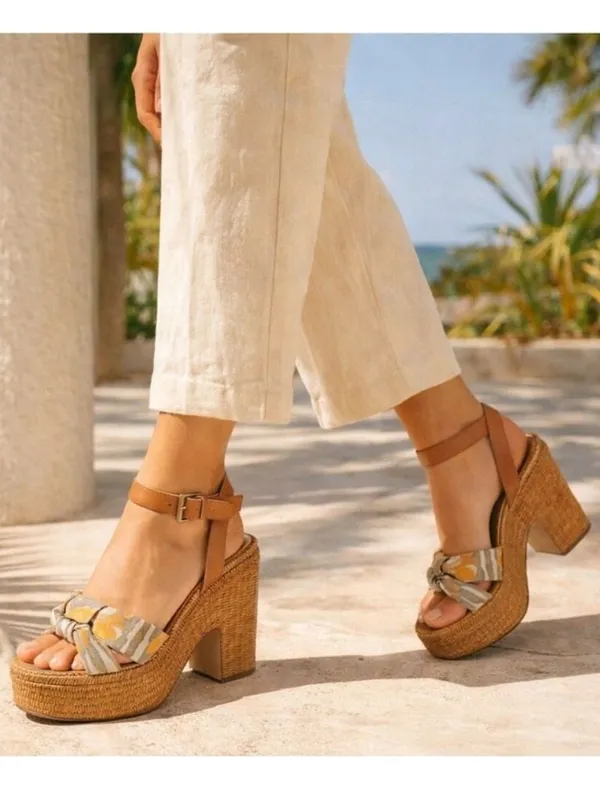 Sam Edelman Theresa Sandals Size 8 Gray Linen Multi‎ Strap Platform Vacation - Image 2