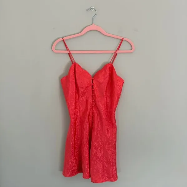 Vintage Coral Gold Label Victoria'S Secret Paisley Print Mini Slip Dress - Image 2