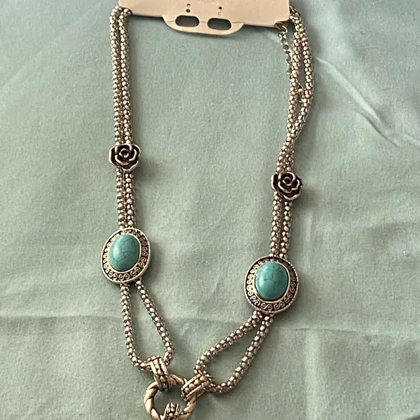 V’Dadora 18” Necklace Silver Tone Chain Turquoise Stone Pendants NWT New - Image 3