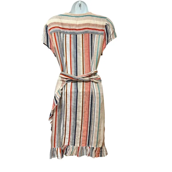 Free People Womens Striped Ruffle Wrap Mini Dress V-Neck Multi-Color Size Medium - Image 3