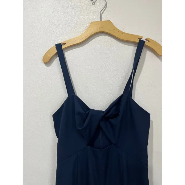 BHLDN Evonna Navy Blue Twist Front Tie Midi‎ Dress Wedding Guest Size 4 - Image 5