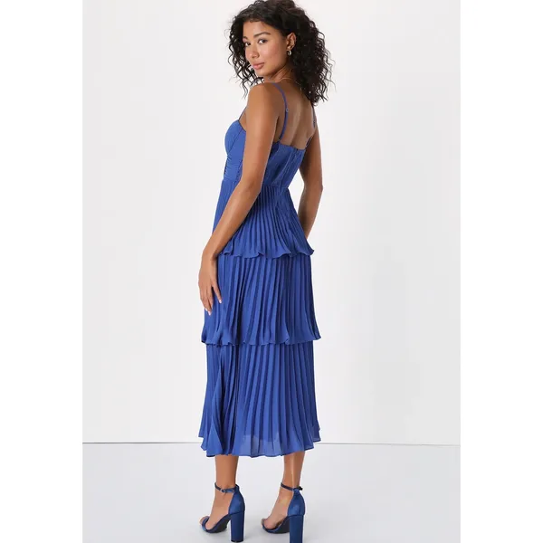 Lulus Cascading Crush Cobalt Blue Tiered Bustier Midi Dress - Image 10