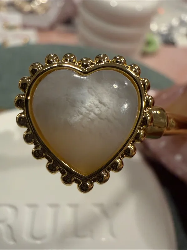 Tory Burch | Gold Plated Logo & Mother of Pearl Heart Bangle | Medium - Image 3