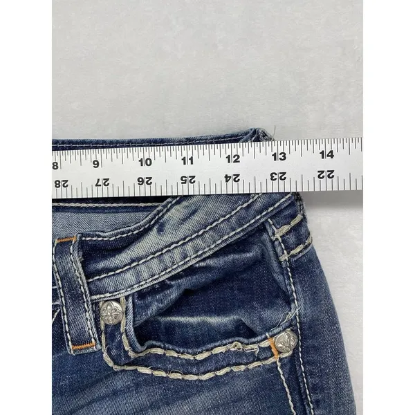 Miss Me Jeans Womens Sz 25 cuffed‎ capri Denim Embellished Fleur de lis Pockets - Image 3
