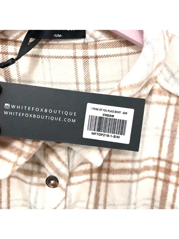 NWT White Fox I Think of You Plaid Flannel Shirt Size S/M Tan - Image 3