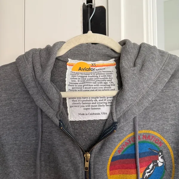 AVIATOR NATION NORTH SHORE HOODIE HEATHER GREY rainbow‎ sleeve zip jacket - Image 5