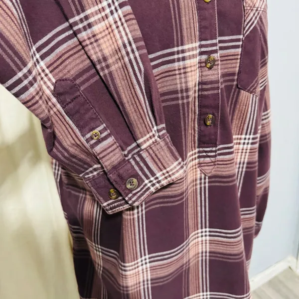 Carhartt 100% Heavy Coton Womens Burgundy Plaid‎ Flannel Henley Popover Size L - Image 5