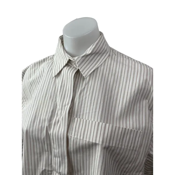 Zara Women's White Beige Striped Short Sleeve Pocket Button Down Shirt Top Sz XS - Image 3