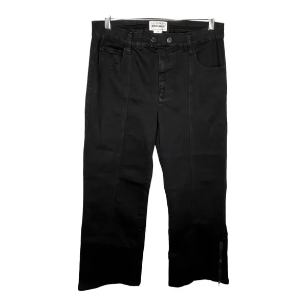 For The Republic Wide Leg Jeans Womens 8 Black Seam Detail Ankle Zip High‎ Rise - Image 5