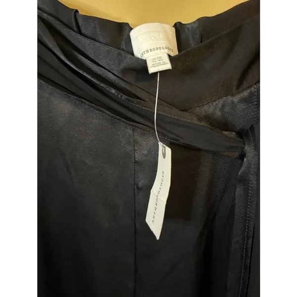 Ett:twa by Anthropologie Satin Trousers 10 Black New Tie Waist High Rise Pants‎ - Image 4