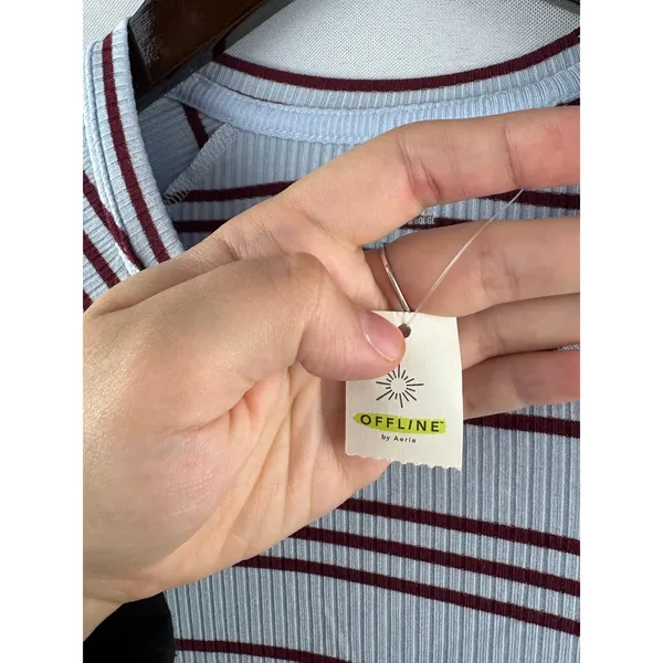 Women’s Offline by Aerie Small Sky Blue Long Sleeve w/ Red Stripes - Image 5