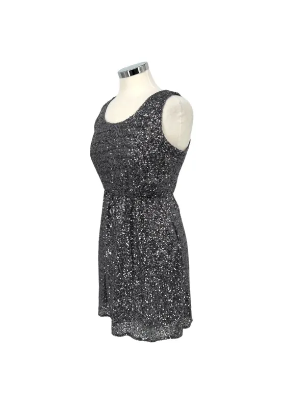 The Vintage Shop Cutout Silver Sequin Sleeveless Party Mini Dress Size Large - Image 4