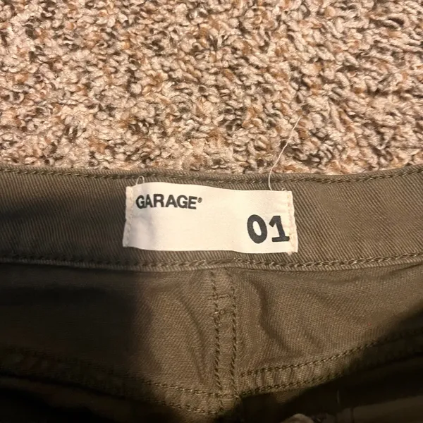 Garage‎ Olive Green Distressed Denim Shorts | Size 01 | Ripped Raw Hem - Image 2