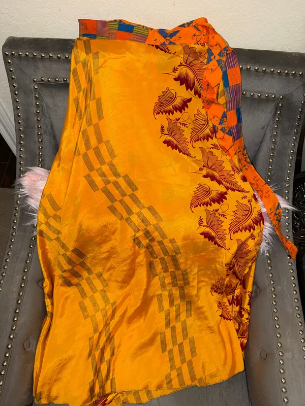 The Sunset Golden Bloom Reversible Indian Silk Wrap Skirt - Image 5