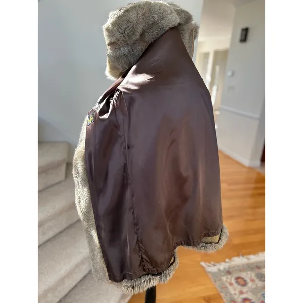 Vintage Faux Fur Taupe Brown Toggle Button Hooded Coat - Image 6