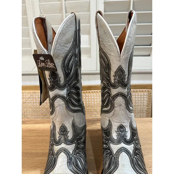 Dan Post Ndulgence Cowboy Boots Snip Toe Leather White Black Size 8 NWT Western - Image 6