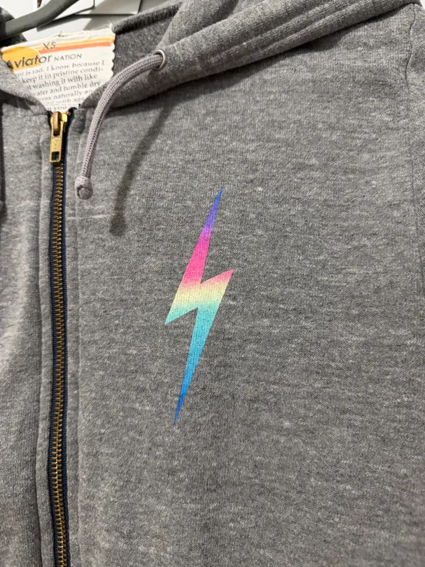 Aviator Nation Hoodie Zip-Up Grey Bolt Light Rainbow - Image 2